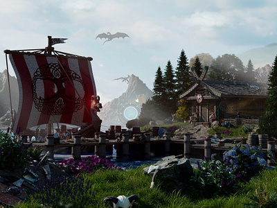 Viking Lair 3d cinema 4d island redshift thor thor odinson viking