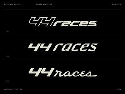 44 Races Logotype Concepts 44 driver driver logo ferrari lettering ligature logo logo design logo designer logotype race race car race logo racing logo script type typography wells wells collins wordmark