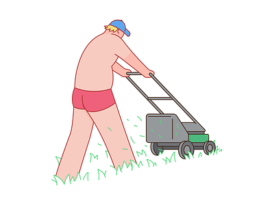 Lawn mower bergström character dribbble formfac frans frans bergström grass illustration illustrations lawn mower summer vector