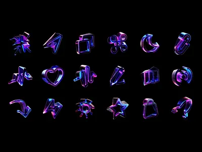 3D UI Icons 3d abstract brand clean design designer glass iconography icons illustration illustrations logo mark marks minimalism morphism purple