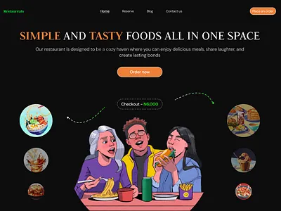 Restaurant hero page - website animation branding design food graphic design hero page illustration landing oage landing page restaurant ui ux website