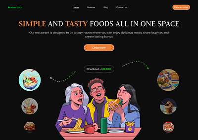 Restaurant hero page - website animation branding design food graphic design hero page illustration landing oage landing page restaurant ui ux website