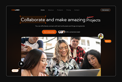 Collaborating website - hero page animation branding collab collboration design graphic design illustration logo typography ui ux vector