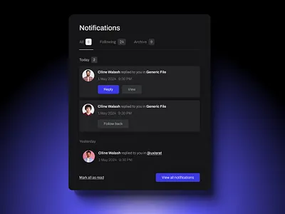 Notifications - Daily UI Challenge - 49/100 app blue daily ui daily ui day 49 day 49 design inspiration israt notification slack notification sleek design ui uxisrat web app web notification