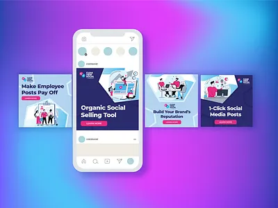 Paid Social Ads for Clearview Social, employee advocacy software ad creatives graphic design paid social paid social ads saas ads