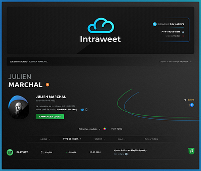 User Profile brand branding dark theme desktop app application follow french platfrorm graphic design intranet b2b musik cinema movies photoshop psd print designe print designer responsive mobile saas dashboard senior designer spotify song typo typography ubuntu family fonts ui ux designer user profile user space