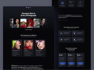 Retttouch landing page design blue blue gradient clean ui dark mode gradient landing page minimal ui minimalisitc portrait photography portraits retouch retouching skin skin makeup skin retouch ui design user interface design website design