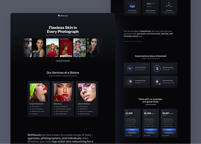 Retttouch landing page design blue blue gradient clean ui dark mode gradient landing page minimal ui minimalisitc portrait photography portraits retouch retouching skin skin makeup skin retouch ui design user interface design website design