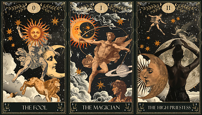 Tarot deck in modern collage style with vintage elements design