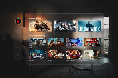 Netflix Spatial UI Redesign: Apple Vision Pro app ui apple apple vision pro augmented reality design glassmorph ios netflix spatial ui product design spatial ui ui design ui designer uiux user experience user interface user research vision pro visionos visual designer vr