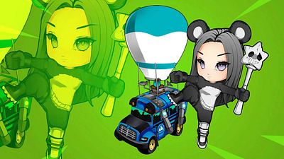 Kawaii Battle Royale Animated Overlay set animal animated overlay anime girl battle royale chibi fornite illustration panda team leader twitch overlay