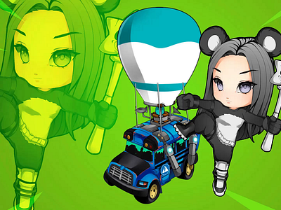 Kawaii Battle Royale Animated Overlay set animal animated overlay anime girl battle royale chibi fornite illustration panda team leader twitch overlay