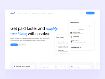 Insolva - Invoice Software Landing Page application bento branding design figma finance framer grid invoice ui webdesign