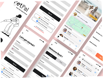 PetPal - Pet Walking App app app design black and white illustration pet walking app ui webdesign