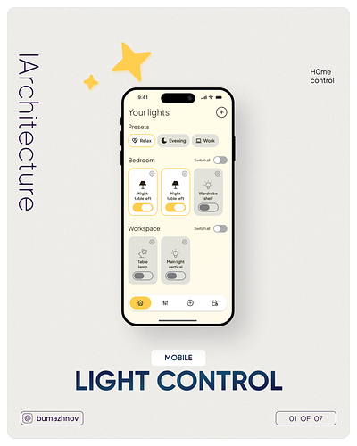 Light control function appdesign light control mobiledesign personas swiftui ui userflow ux webdesign wireframe