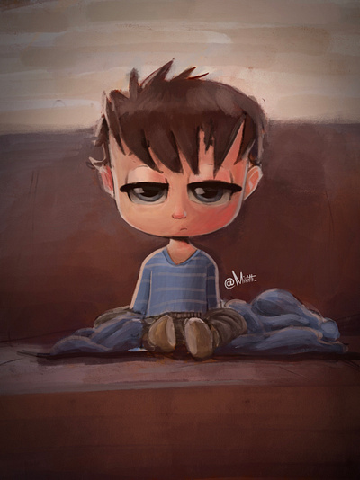 Cute boy after nap cartoon character cute digital painting procreate