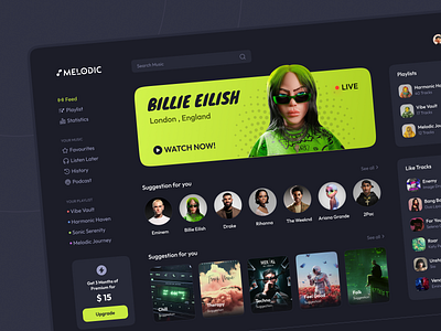 Music Web App Design 3d billie eilish clean dark dashboard design eminem graphic design music music app music player palylist song trend ui uiux ux web web app website