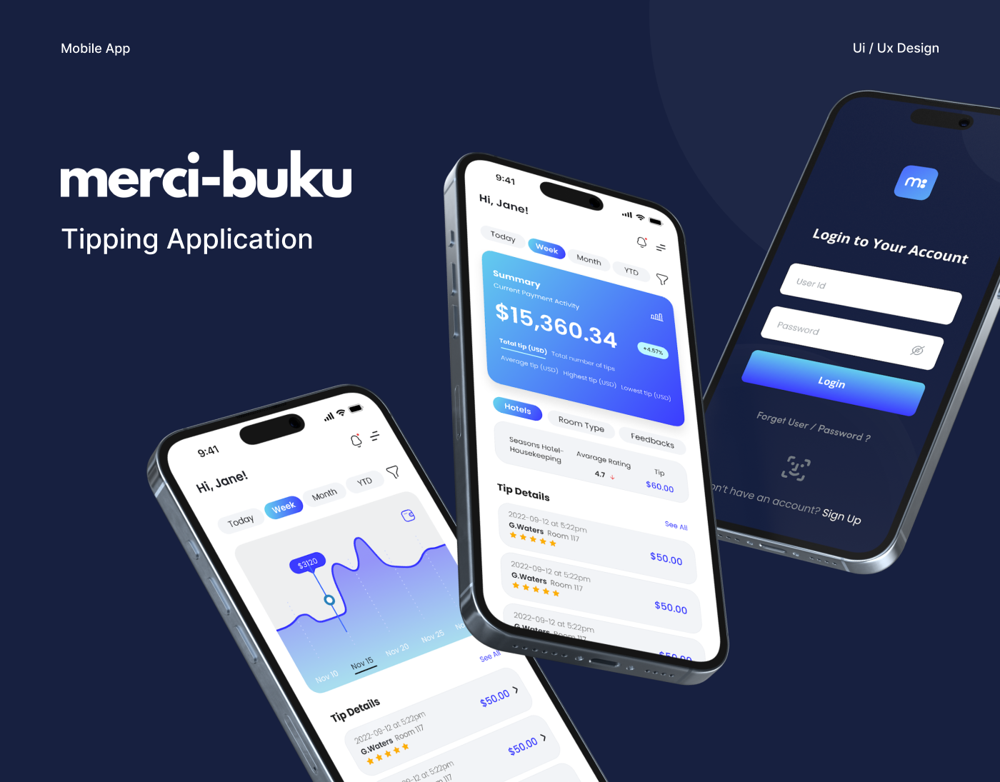 Merci-Buku | Tipping Application hospitality mobile app tipping application ui ui ux web design