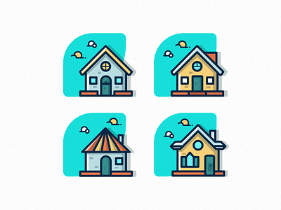 House Icons 2d art 2d illustrations buildings clouds home house icons line art line illustration web