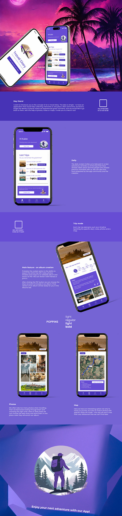 Travel Diary / Mobile app design graphic design mobile typography ui ux