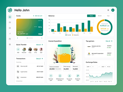 Banking Account Wallet Home Page Dashboard - Light Theme analytics analytics platform bank account banking credit card dashboard data visualization debit card design home page saas savings ui wed design