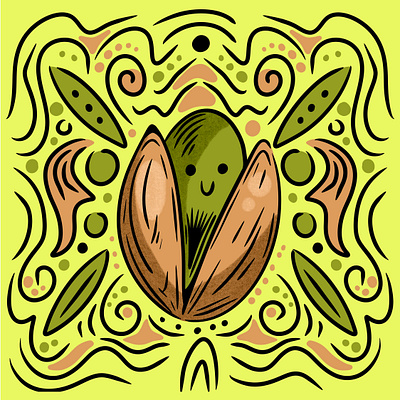 Cute Pistachio Drawing with smiley face. character design creativity cute cute drawing design digital art doodling drawing food fun illustration line art nut pattern pistachio simple drawing smile spot illustration texture whimsical