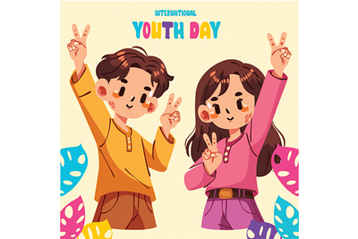 Hand Drawn International Youth Day Illustration activity awareness background celebration club community creative culture day group harmony health mental peace people school symbol unity young youth