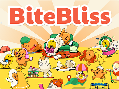 BiteBliss - Egg Squad Illustrations brand identity branding character delivery app egg character food app food brand food character food mascot illustration logo mascot mobile app illustration ux illustration