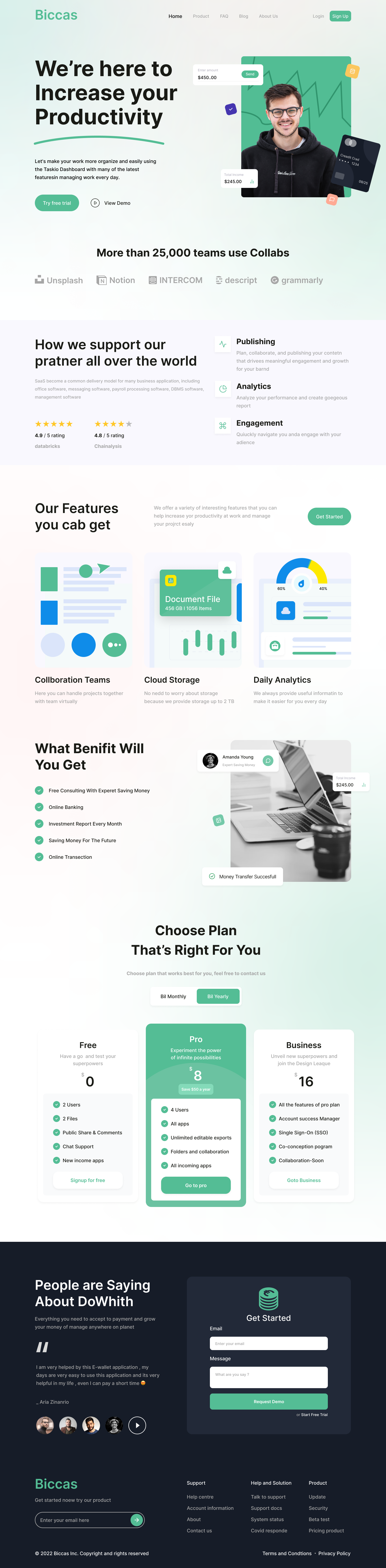 Productivity Landing Page Design cretie design figma graphic design landing page deign landingpage ui uiux design