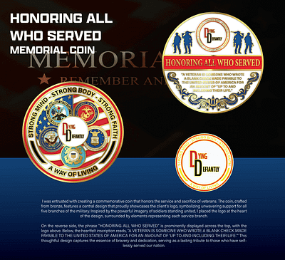 HONORING ALL WHO SERVED MEMORIAL COIN 3d animation branding coin comemorative crypto design graphic design illustration logo ui