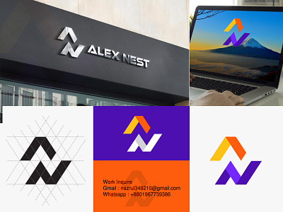 Modern Letter AN Logo for sale. Attractive NA text logo designs logo logo minimalist na logo modern logo