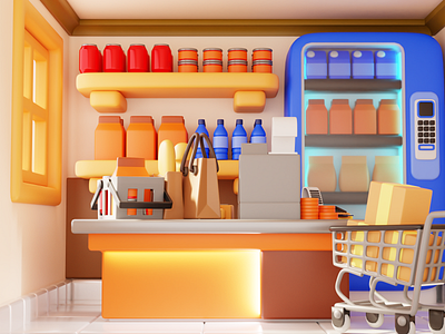3D Shopping Illustration 3d 3d asset 3d icon 3d illustration 3d modelling blender cashier counter icon illustration shopping