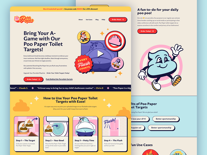 Poo Paper Website brand design branding colorful fun graphic design landing page mascot poop ui ux web web design webflow