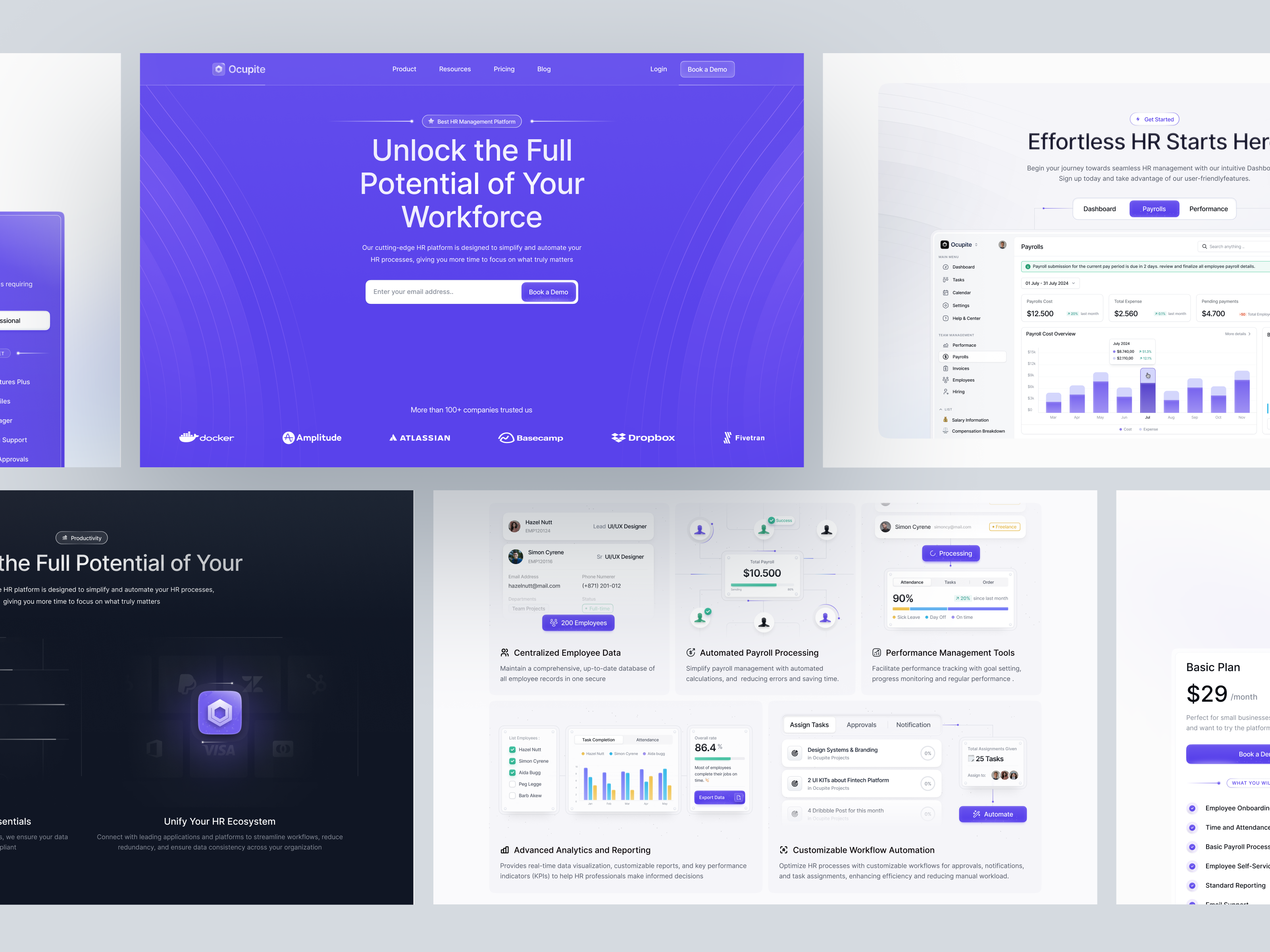Saas HR Landing Page - Ocupite 🧩 clean design feature hero section hr dashboard hr landing page hr management hr software hr tools human resource infographics minimalist payroll management saas landing page saas website ui ui illustration ux web design website