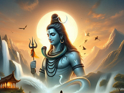 Lord Shiva - Image generated By AI / Prompt Engineering 3d animation birds branding graphic design logo lord motion graphics mountains river shiva shivs snake ui