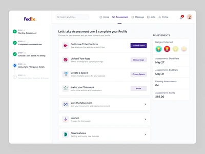 Uploading Video & Filling Assessment achievements badges branding invite stepper ui upload upload video web app