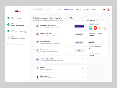 Uploading Video & Filling Assessment achievements badges branding invite stepper ui upload upload video web app