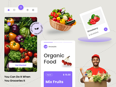 Grocery Mobile App Design📱🛒🍓 app app design app features branding color delivery app design ideas ecommerce ecommerce app grocery grocery app grocery delivery grocery ecommerce mobile app mobile ux mockup order app typography ui ux