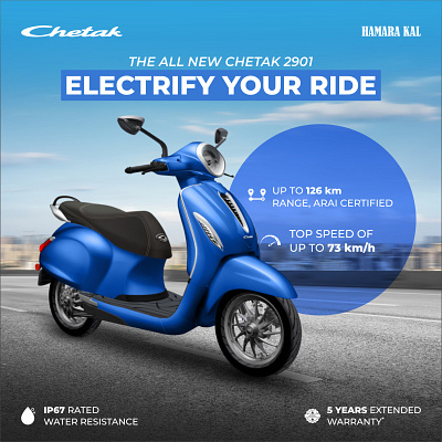 Electrify your Ride with Bajaj Chetak 2901 bajaj bike post chetak creative creative post electric bike graphic design portfolio social media