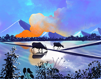 A Stroll Through the Sunset Symphony graphic design illustration illustration minimal colour landscape
