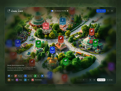 Amusement Park Map Interaction 3d illustration amusement park animation decoration fun interaction kid map view park playground website design