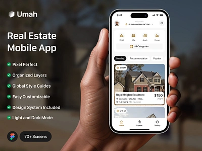 Umah - Real Estate Mobile App UI Kit app book booking holiday home hotel house maps mobile nearby real estate trip vacation villa