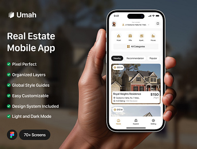 Umah - Real Estate Mobile App UI Kit app book booking holiday home hotel house maps mobile nearby real estate trip vacation villa