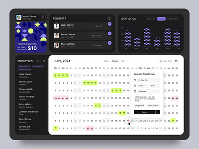 HR CRM: Employee Day Off Calendar branding calendar charts crm dashboard day off graphic design hr hr crm main page request statistics ui