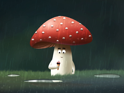 Mushroom Magic - Ice Cream in the Rain animatedvideo animation animation video explainer video icecream icecream delight illustration for animation mushroom mushroom dance mushroom magic nature rain rainyday weather