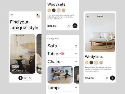 Design exploration for furniture app android app branding clean design furniture home house ios iphone minimalist online shopping typography ui ux website whitespace wood