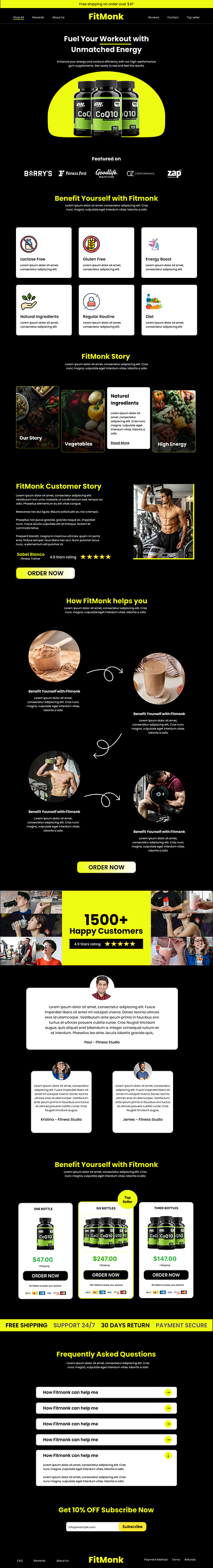 FitMonk Supplement Brand Landing Page branding gym landing page supplement web design workout