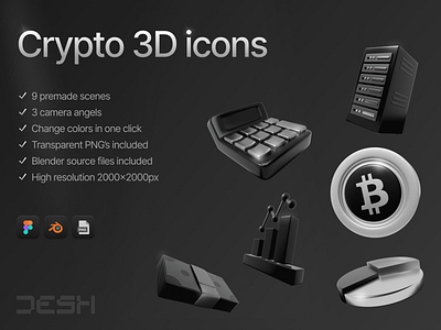 Crypto 3D Icons 3d 3d icon bitcoin blender blockchain branding calculator creative market crypto figma graphic design icon icon pack money pie chart template web3