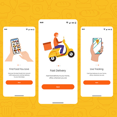 Food Delivery Onboarding Screens designinterface fooddelivery mob app mob app design userexperience userinterface uxui
