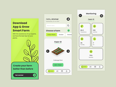 Plant App | Smart Farm app app design branding design farm graphic design illustration mobile design monitoring plant product design ui ui design uiux ux design